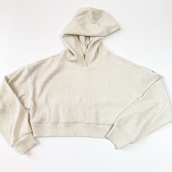 ALO Yoga Tops - ALO Muse Hoodie Cropped Heathered Oatmeal Small